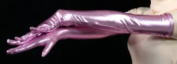 

Woman pink shiny metallic sexy gloves fetish unisex zentai suit classic halloween costumes