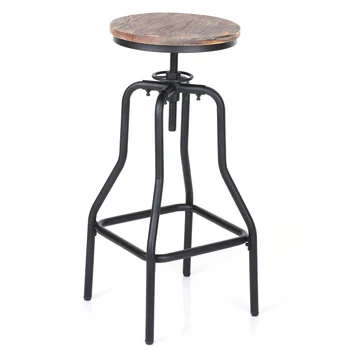 

iKayaa Bar Chairs Industrial Style Height Adjustable Swivel Bar Stool Natural Pinewood Top Kitchen Dining Breakfast Chair