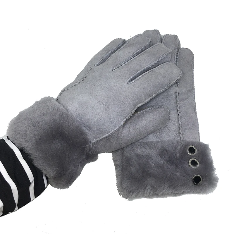 100% Pure Sheepskin Winter Gloves Women Real Cashmere Fur Warm Gloves Ladies Full Finger Genuine Leather mitten gloves Gift NM5