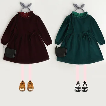 

Children Dresses Girl Princess Dress Girl bow Long Sleeve Dress 2 Colors for 2~7 Y Girl