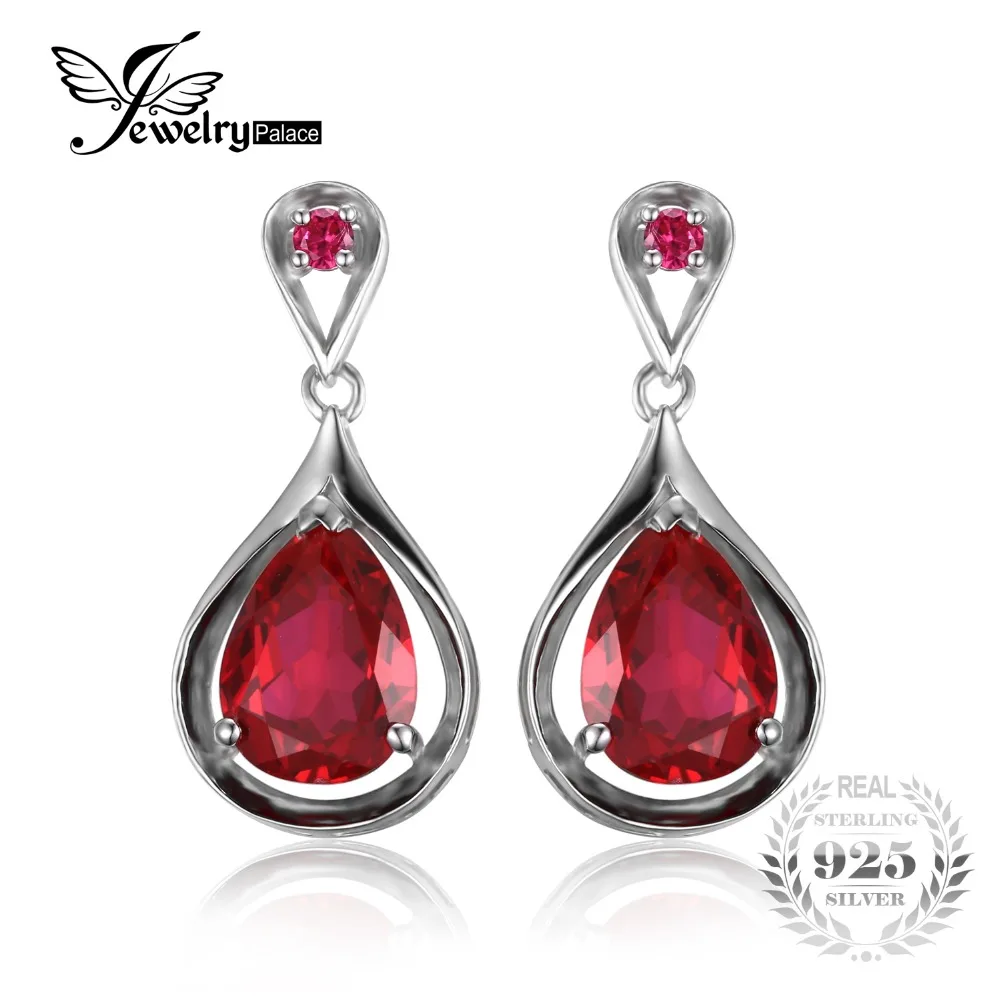 JewelryPalace Water Drop 8.8ct Red Created Rubies Dangle Earrings Solid 925 Sterling Silver Fine Jewelry For Ladies Accessories