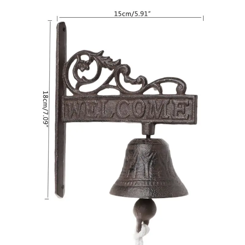 

Antique Style Vintage Iron Hanging Door Bell Wall Mounted Welcome Doorbell Porch Home Garden Decoration