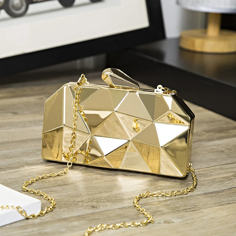 Teridiva Fashion Women Evening Bag Geometric 3D Metal Lady Evening Clutch Purses Luxury Day Clutches for Party Handbag Wallet