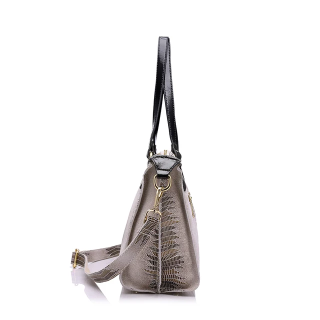 REALER brand fashion women genuine leather shoulder bags high quality crocodile pattern leather handbags female tote bag