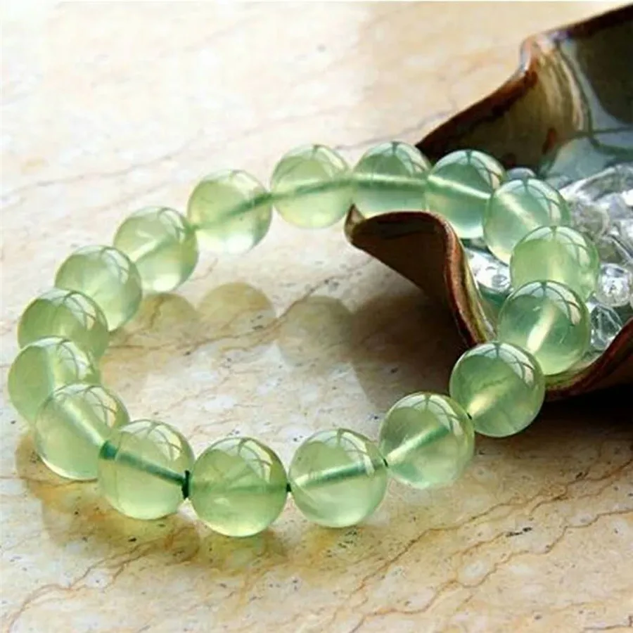 

100% Green Genuine Natural Prehnite Bracelets For Women Lady Charm Stretch Crystal Round Bead Bracelets AAAAA Drop Shipping