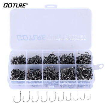 

Goture 500pcs High Carbon Steel Fishing Hook Set 10 Sizes FishHooks with Nice Fishing Box Carp Fishing Tackle