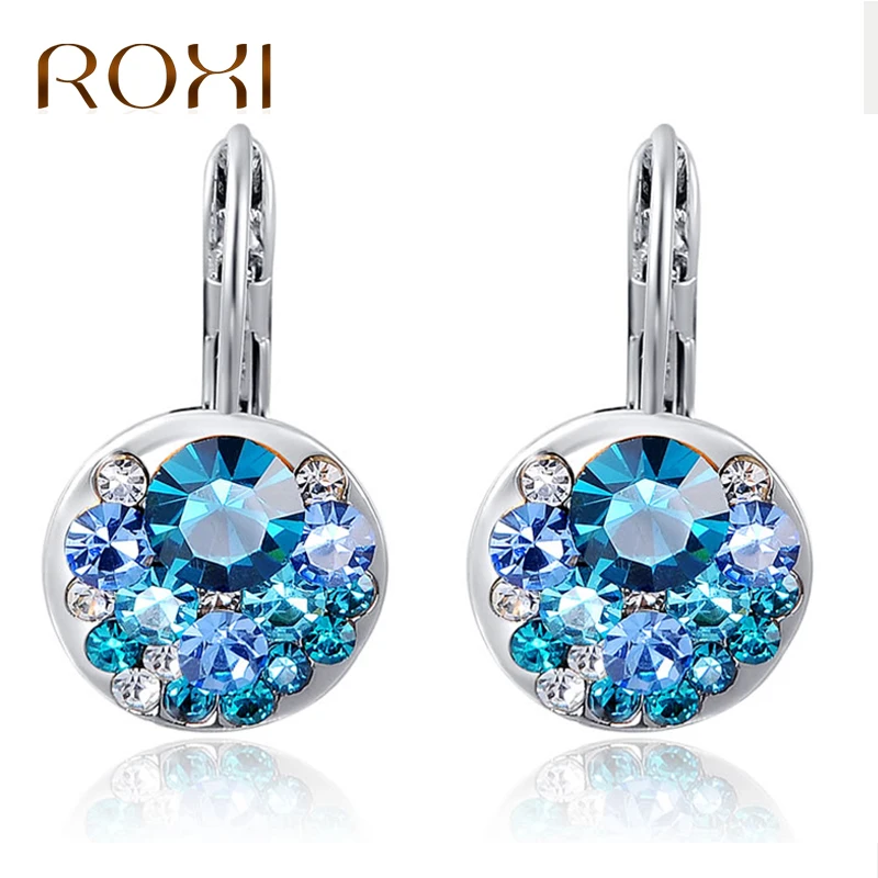 

ROXI High Quality 4 Colors Round Stone Zircon Earrings Wedding Fashion Jewelry Best Gift Earrings For Woman Bijoux Dropship