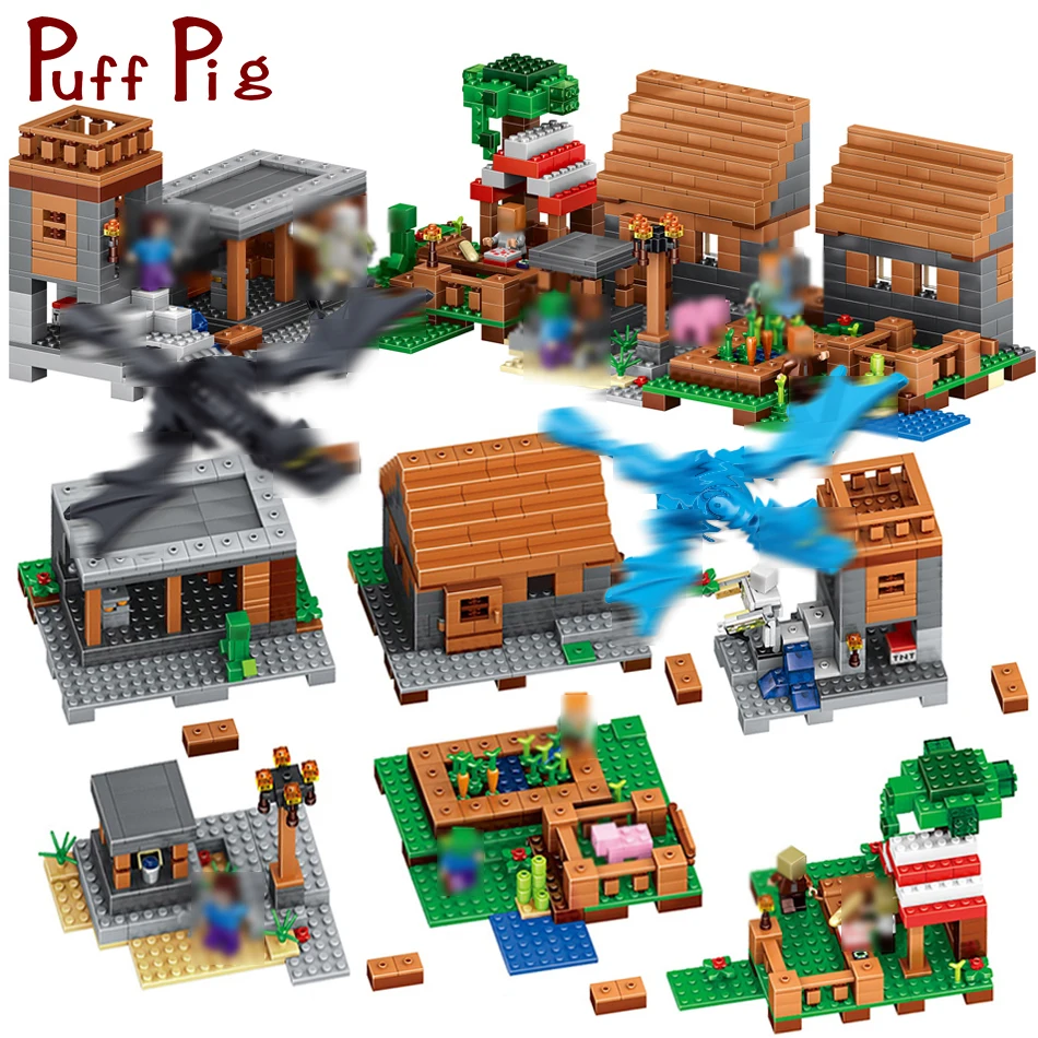 

1106+PCS Model Building Bricks Compatible With legoe My Worlds MineCrafted Village Blocks Educational Gift Toys For Children