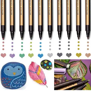 

10 Assorted Colors Metallic Markers Pens - Metallic Color Painting Pens Art Marker for Gift Card Making