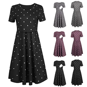 

Maternity Breastfeeding Dresses Women Pregnant Nursing Dot Print Summer Cotton Dress Robe Grossesse Dress Pregnant Plus Size