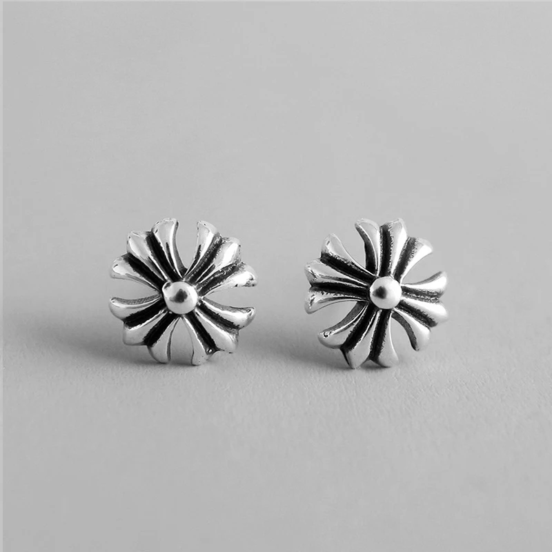 

Vintage Cross Stud Earrings 100% 925 Sterling Silver Designer Earrings Sliver Gold Boucle D'oreille Femme 2019 Fashion WDE005