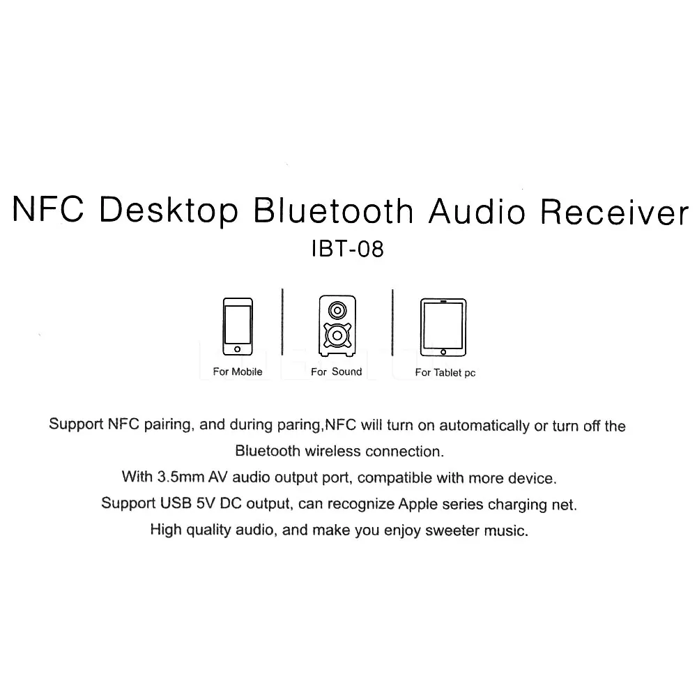 2017 горячие nfc bluetooth приемник аудио беспроводной адаптер 3.5 мм RCA стерео выход для