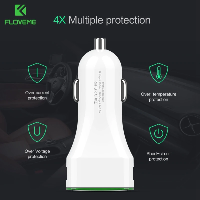 new Floveme светодиодный автомобиля Зарядное устройство для iPhone X 8 Plus Dual USB Выход 2.1a
