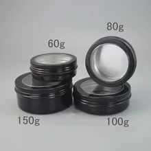 48x60 мл/80 мл/100 мл/150 мл пустая черная алюминиевая емкость для крема с прозрачная крышка крема для ванны солевые контейнеры