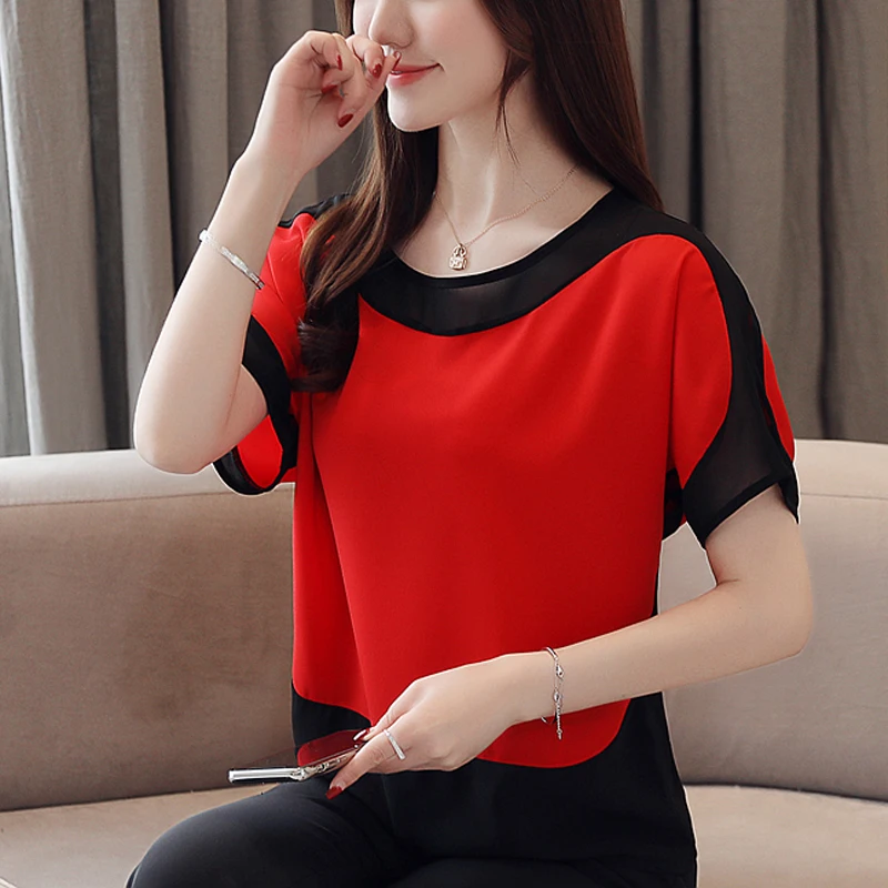 

Women's tops and blouses fashion 2019 chiffon blouse plus size lady tops harajuku Solid Short sleeve O-Neck Batwing Sleeve