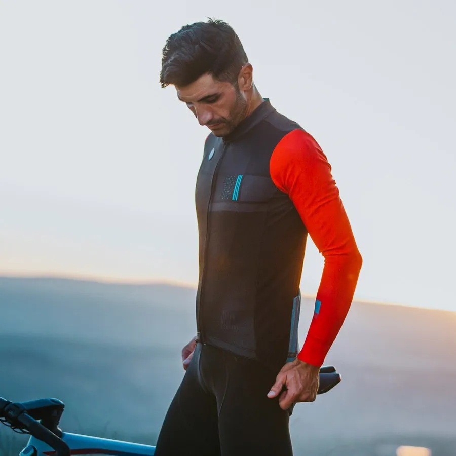 

Spain best quality Winter thermal fleece Cycling Jersey autumn cycling clothes Road MTB fleece longger Sleeve design skin fit