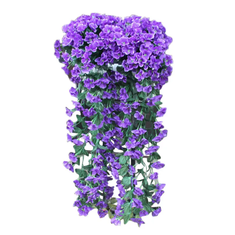  Hanging Flowers Artificial Violet Flower String Wall Wisteria Basket Hanging Garland Vine Flowers Fake Silk Orchid #3A08 (19)