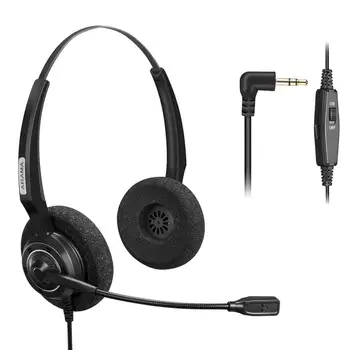 

Wantek Arama Telephone Headset with BOOM Mic Volume Mute 2.5mm Jack for Cisco Polycom Panasonic Zultys Gigaset VOIP headphones