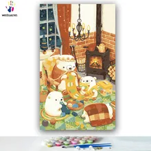 DIY цветные картинки по номерам с цветами панда теплая Домашняя иллюстрация Картина Рисунок Живопись по номерам Обрамленный дом