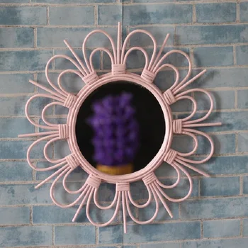 

Nordic vintage french handmade bamboo rattan hanging wall mirror home decor sunburst mirror mid century makeup mirror antique