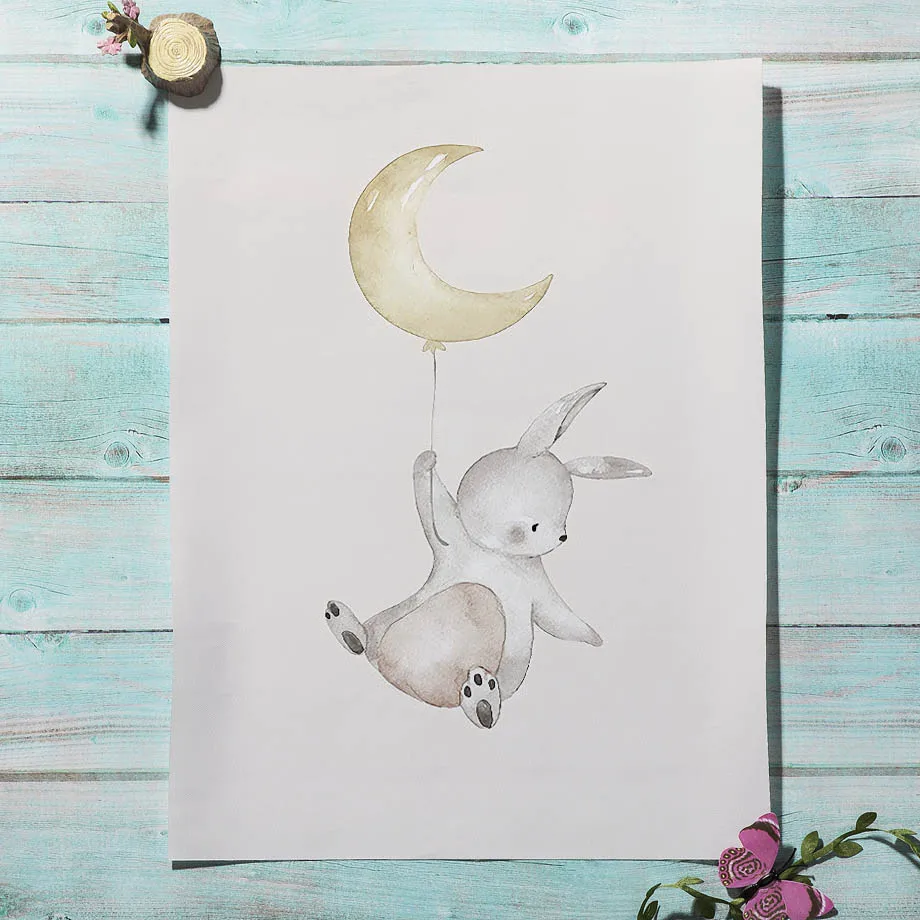 Кролик лиса Овцы воздушный шар Звезда Луна стены искусства холст живопись плакаты на скандинавскую тему и принты животные настенные картины дети украшение в детскую комнату