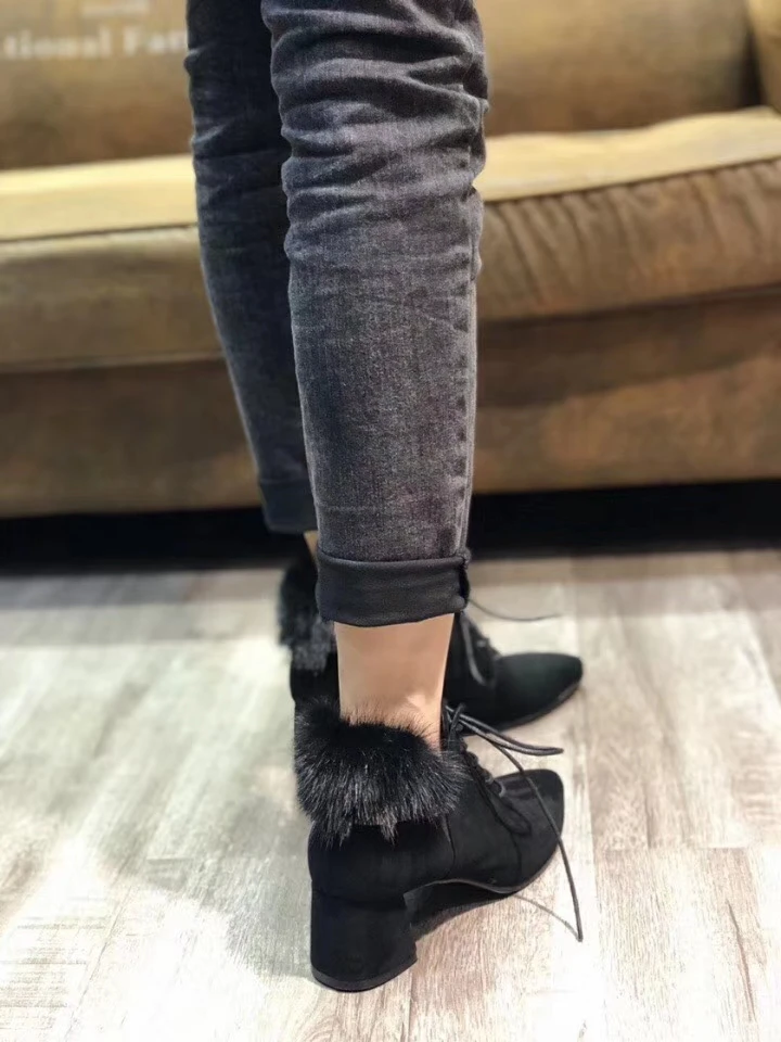 Velours Show as Boota Chaussures As Avec Dentelle Talon Épais Velvet as Gland Col Leather Doublure Cuir Vison Hiver Dames Velvet Chaud En Femmes Fourrure Bottes In De RYn4qwpC
