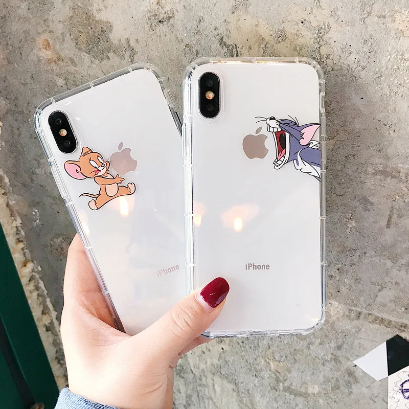 

Cartoon Phone Case for iPhone X XS Max XR Cute Cat Tom Cover for iphone 8 7 6 6S Plus Soft Silicone Clear Transparent Case