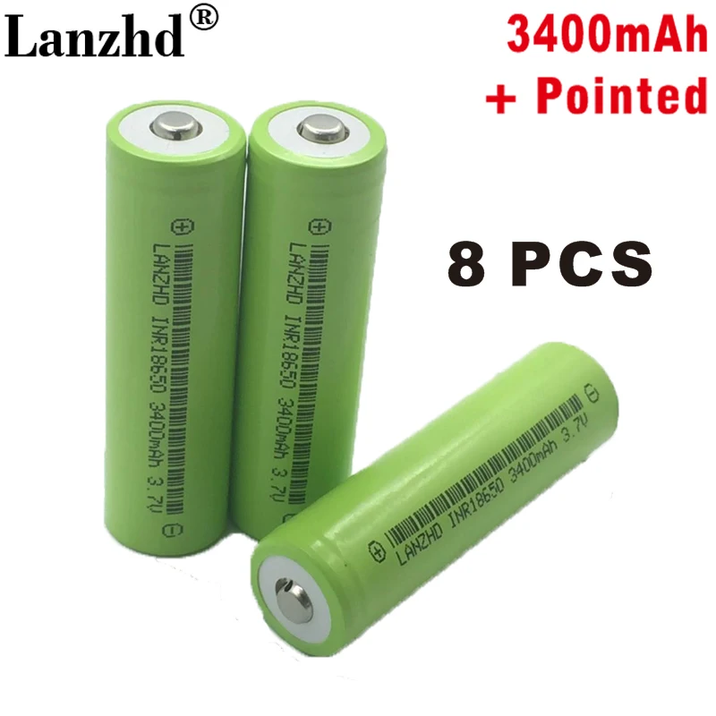 

8PCS 100% New Original INR18650 3.7v 3400mah 18650 Lithium Rechargeable Battery For Flashlight batteries with Pointed
