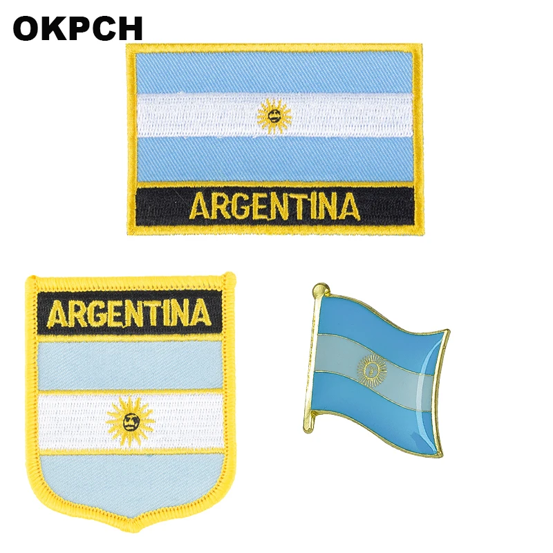 

Argentina National Flag Embroidered Iron on Patches for Clothing Metal badges PT0005-3