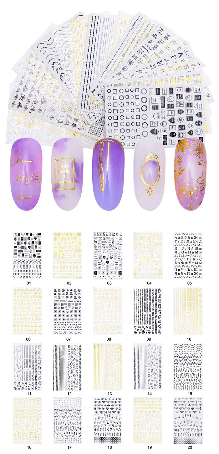 Стикеры 3D на ногти Nail Art, Черное золото, геометрические буквы алфавита, цветочные узоры, клейкие переводные наклейки, декоративная обертка для ногтей