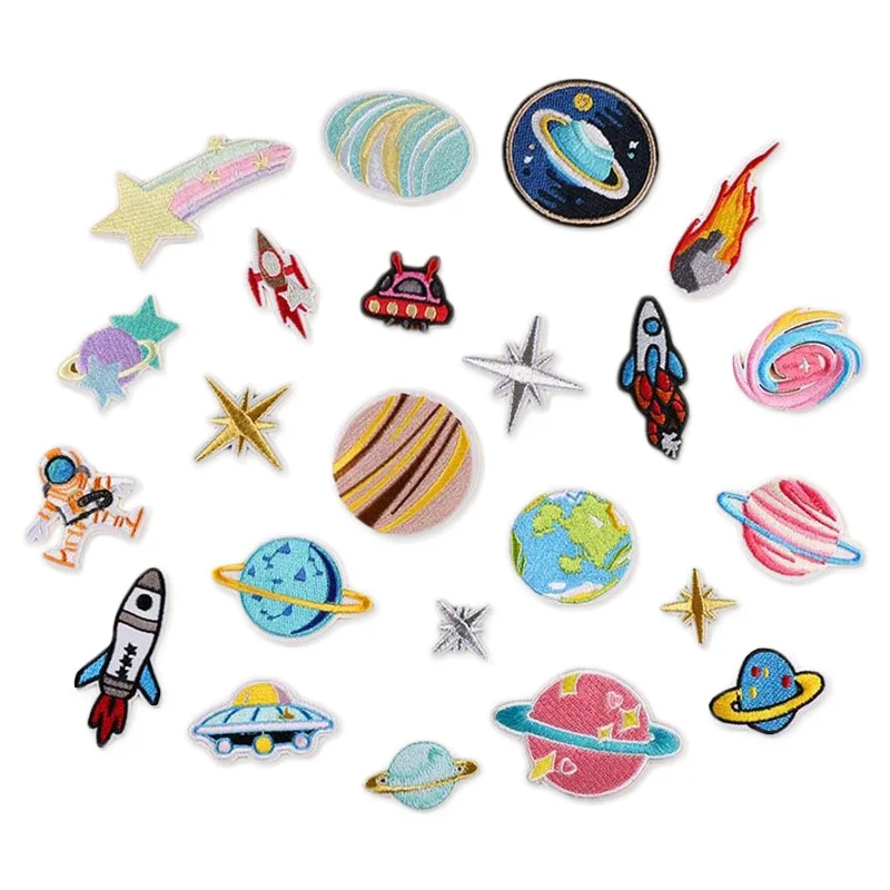 

23 Pcs/lot Mixed Cartoon Patterns Moon Rocket Iron Patches DIY Patchwork for Clothing Embroidered Eco-Friendly Appliques Badges