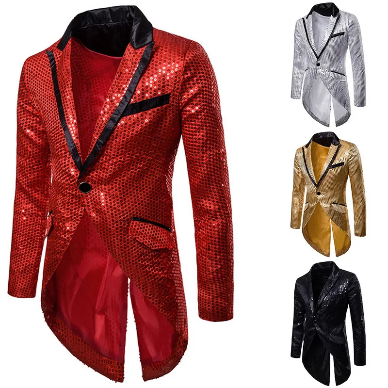 

Slim Mens Shiny Luxury Tuxedo Blazers Fashion Gold Sequins Suit Jackets Mens Nightwear Wedding Party Blazers Sequin Glitter Coat