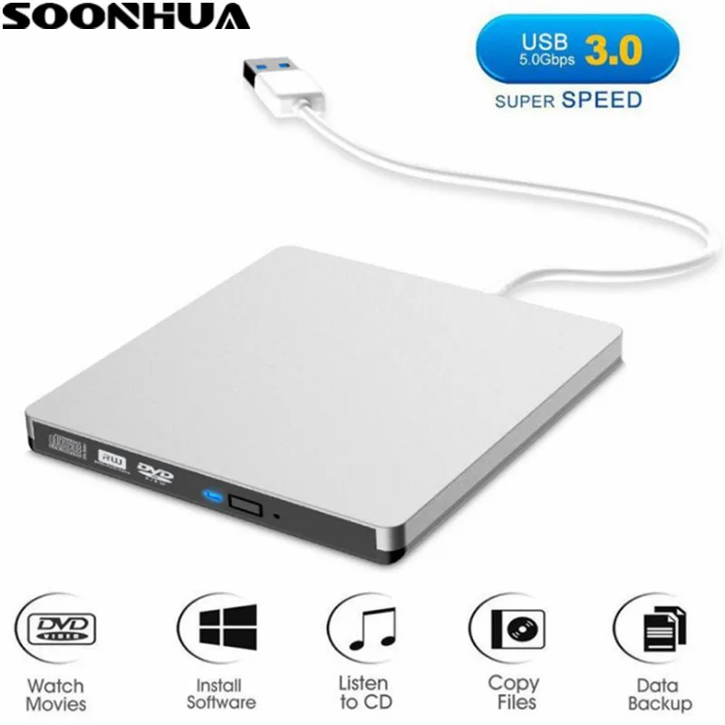 SOONHUA USB 3,0 DVD привод ультра тонкий внешний привод USB интерфейс DVD CD проигрыватель привод CD DVD рекордер для компьютера ноутбука ПК