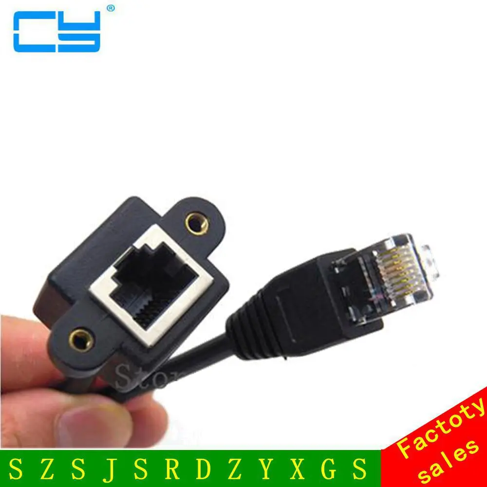 

Black 50cm RJ45 Male to Female Ethernet Screw Lock Panel Mount LAN Network Extension Line Cord Cable