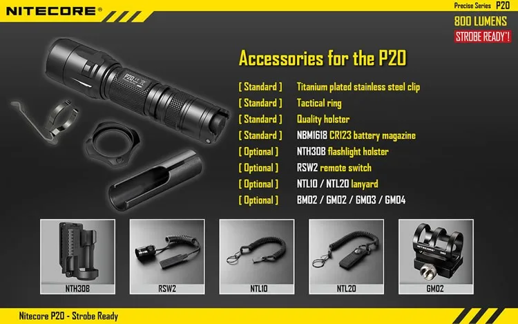 NITECORE тактический фонарь P20 800 Люмен Стробоскоп готов Водонепроницаемый 18650 портативный фонарь для походов и охоты