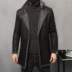 2018 новые зимние толстые флисовые теплая кожаная куртка для мужчин однобортный стиль Винтаж Дизайн Длинные куртки пальто для будущих мам 4XL