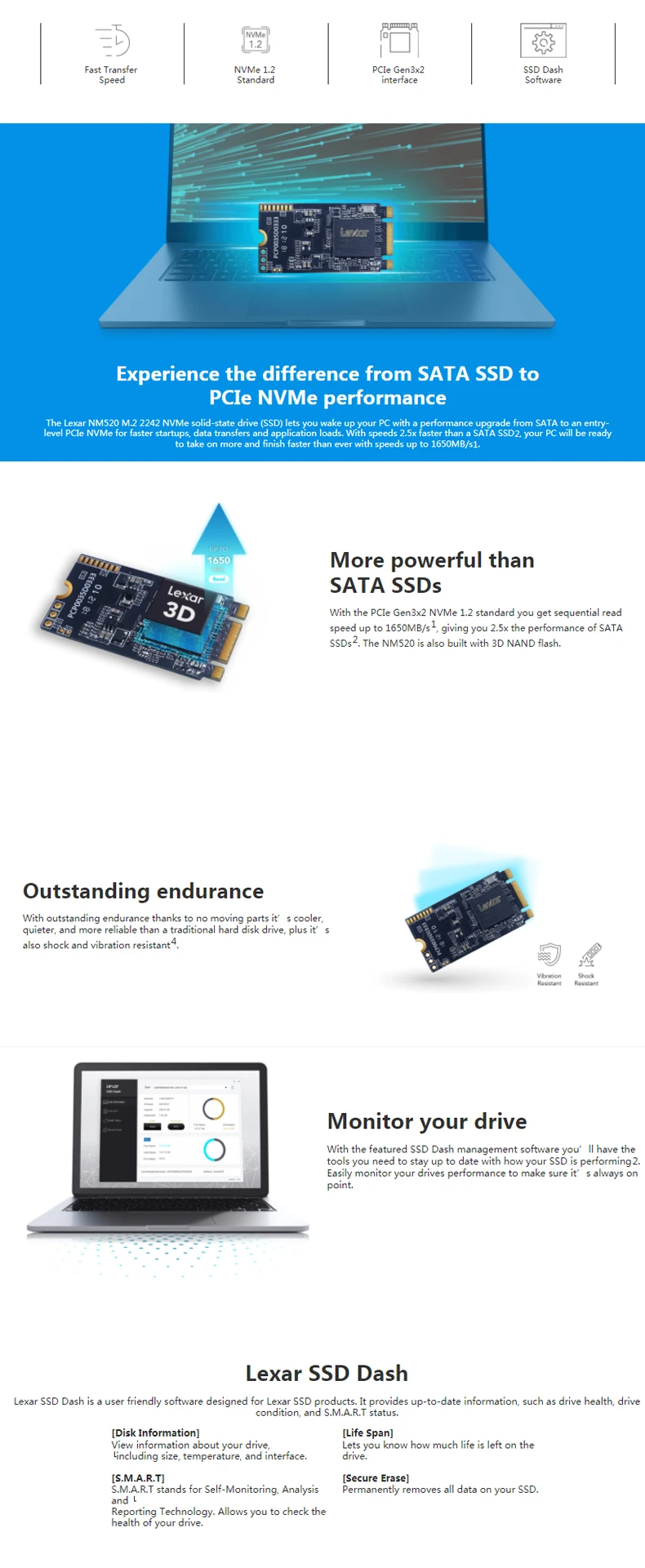 Lexar M.2 ssd M.2 256 ГБ NM520 NVMe SSD M.2 128 ГБ 512 ГБ PCI expres SSD 2242 NVMe SSD hdd для ноутбука Настольный внутренний жесткий диск