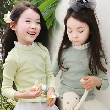 

2018 Spring Autumn Female 2-10 Years Children'S Clothing Stand Collar Candy Color Baby Kids Girl Long Sleeve Thin Sweater Shirt