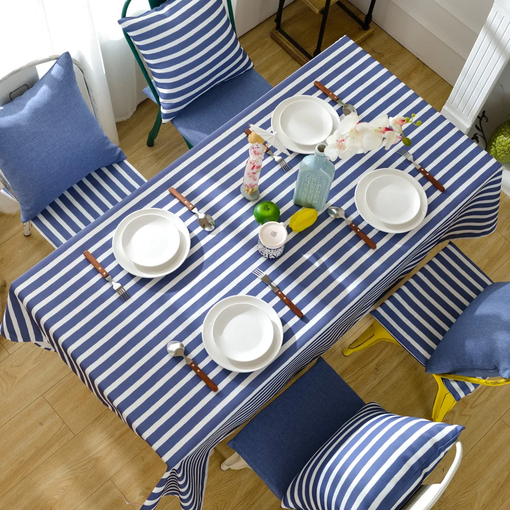 

Blue striped tablecloth Rectangular table cover Living room party wedding decoration tablecloth dining table pad custom made