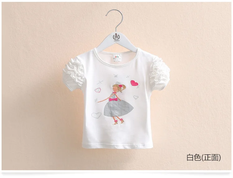 Girls Clothes 2018 Summer 100% Cotton Yellow Pink Solid Color Bow Heart Embroidery Princess Short Sleeve O-Neck Girl T-Shirt (3)
