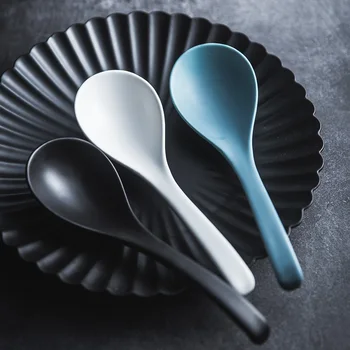 

NIMITIME Nordic StyleMatte Long Handle Rice Spoon CeramicSpoon Household Dinner Spoon Tableware