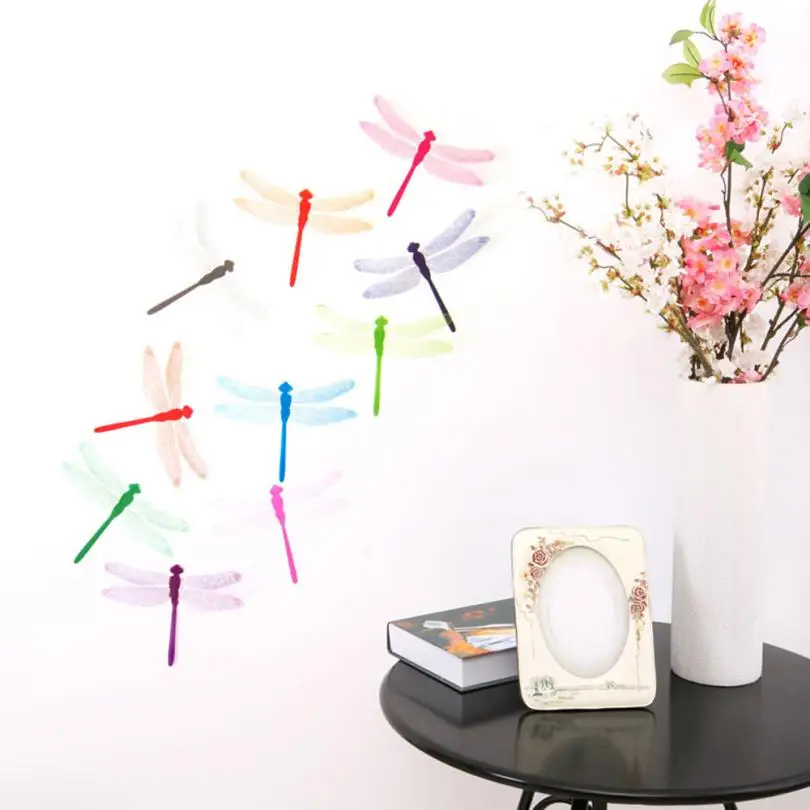 

AP 17 Hot Selling Fast Shipping 10pcs Decal Wall Stickers Home Decorations 3D Dragonfly Rainbow