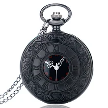 

Antique Style Roman Numerals Pocket Watch Men Women Black Hollow Case Quartz Steampunk Vintage Pendant Necklace Gift cep saati