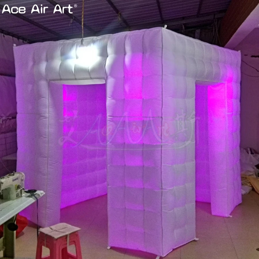 

2.4m led Square Cabinet inflatable photo backdrop,wedding funny kiosk in cheapest price with 2 doors and lighter spots for Chile