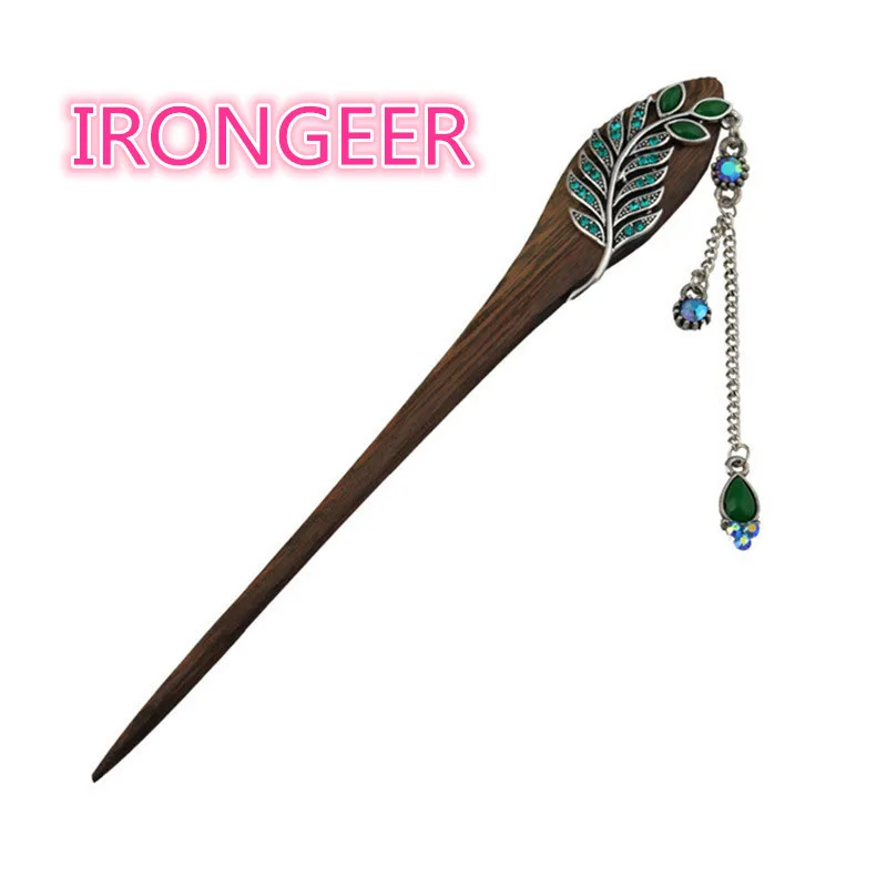 

2018 Retro national winds Leaf shape natural Phoebe zhennan Zircon Hair sticks Chinese style Fashion jewelry For women nmfz-001