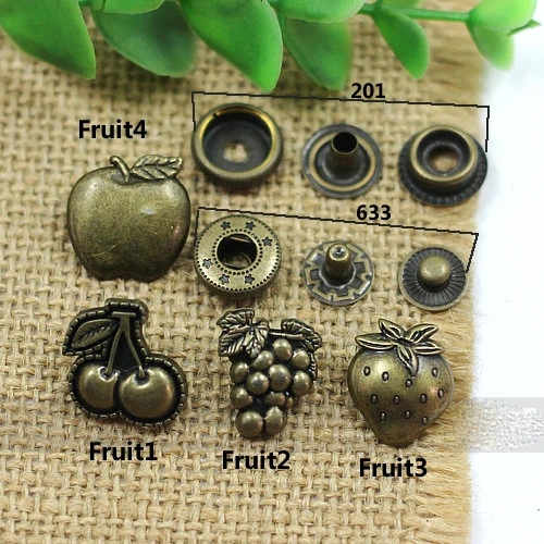 

vintage bronze color fruit metal snap button strawberry apple grape design for leather craft clothing 50sets/lot