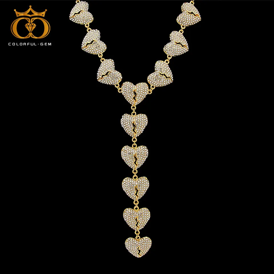 

Mens Fashion White Gold Heartbreak Chain Necklace Heart Pendant Full Rhinestones Iced Out Jewelry Street Style Hiphop