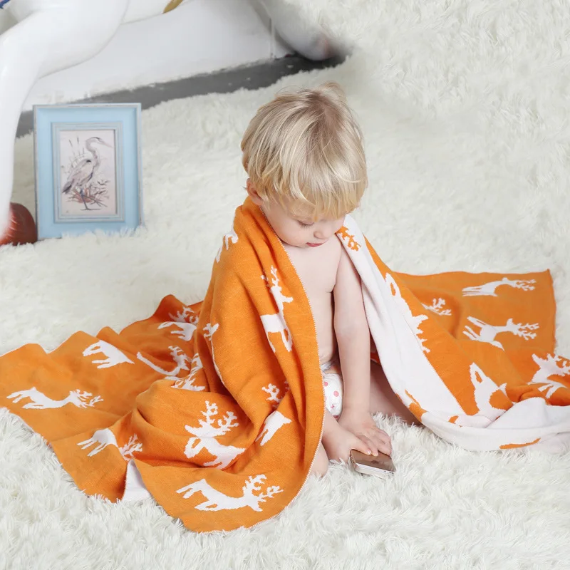 Free Shipping Cute Cartoon Printed Blankets Children's Knitted Cotton