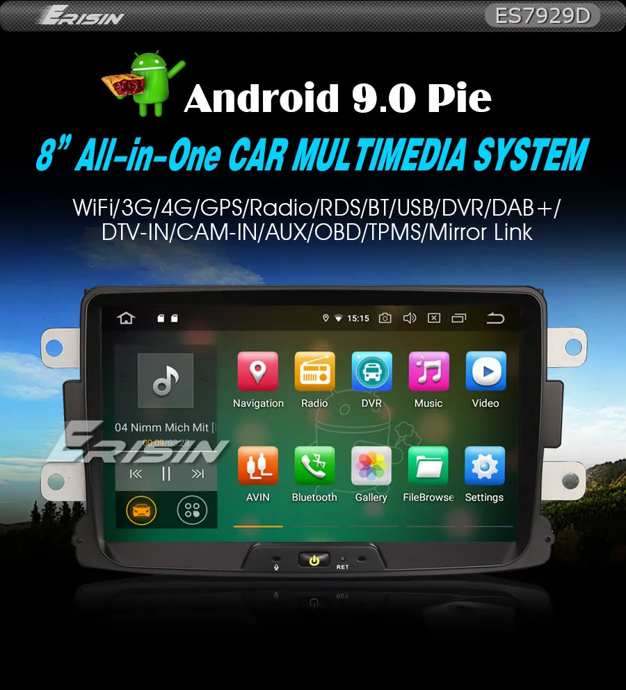 Erisin ES7929D " Android 9,0 Автомобильный gps Sat Nav DAB+ DVR для Renault Dacia Duster Logan Sandero Dokker