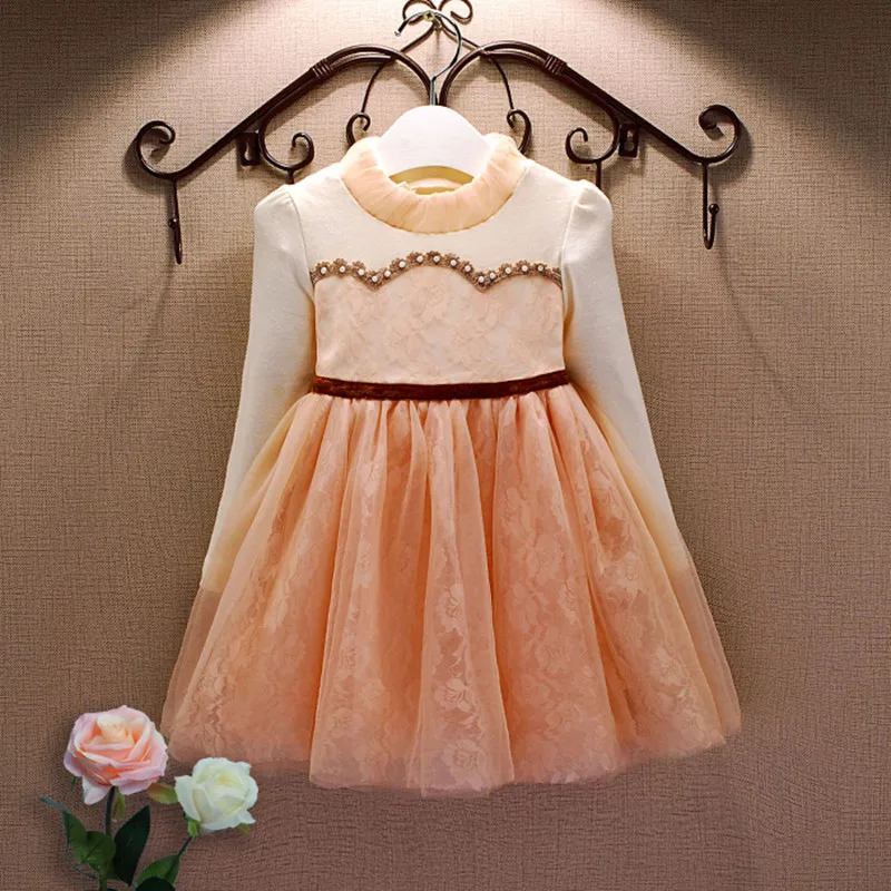 Baby children clothing 2017 new autumn sweet bow lace girls dresses kids dress princess girls clothes